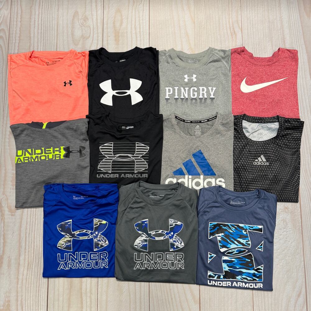 Lot Of 11 Under Armour Nike Adidas Boys YXL Athletic Long&Short Sleeve T-Shirts